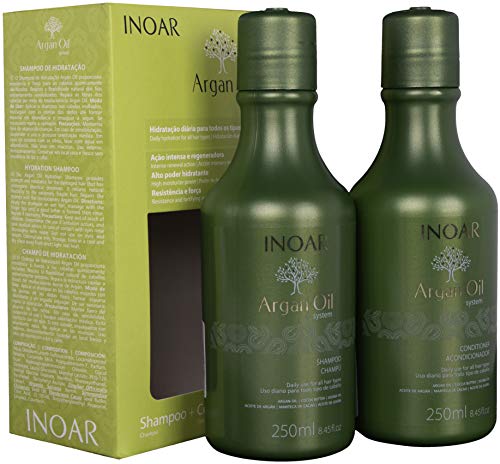 INOAR Professional Argan Oil Shampoo & Conditioner Set - 8.5oz/250ml for Damaged, Dry Hair Repair - Sulfate-Free Hair Care with Moroccan Oil - Perfect for Color-Treated & Frizzy Hair at Home/Salon Use