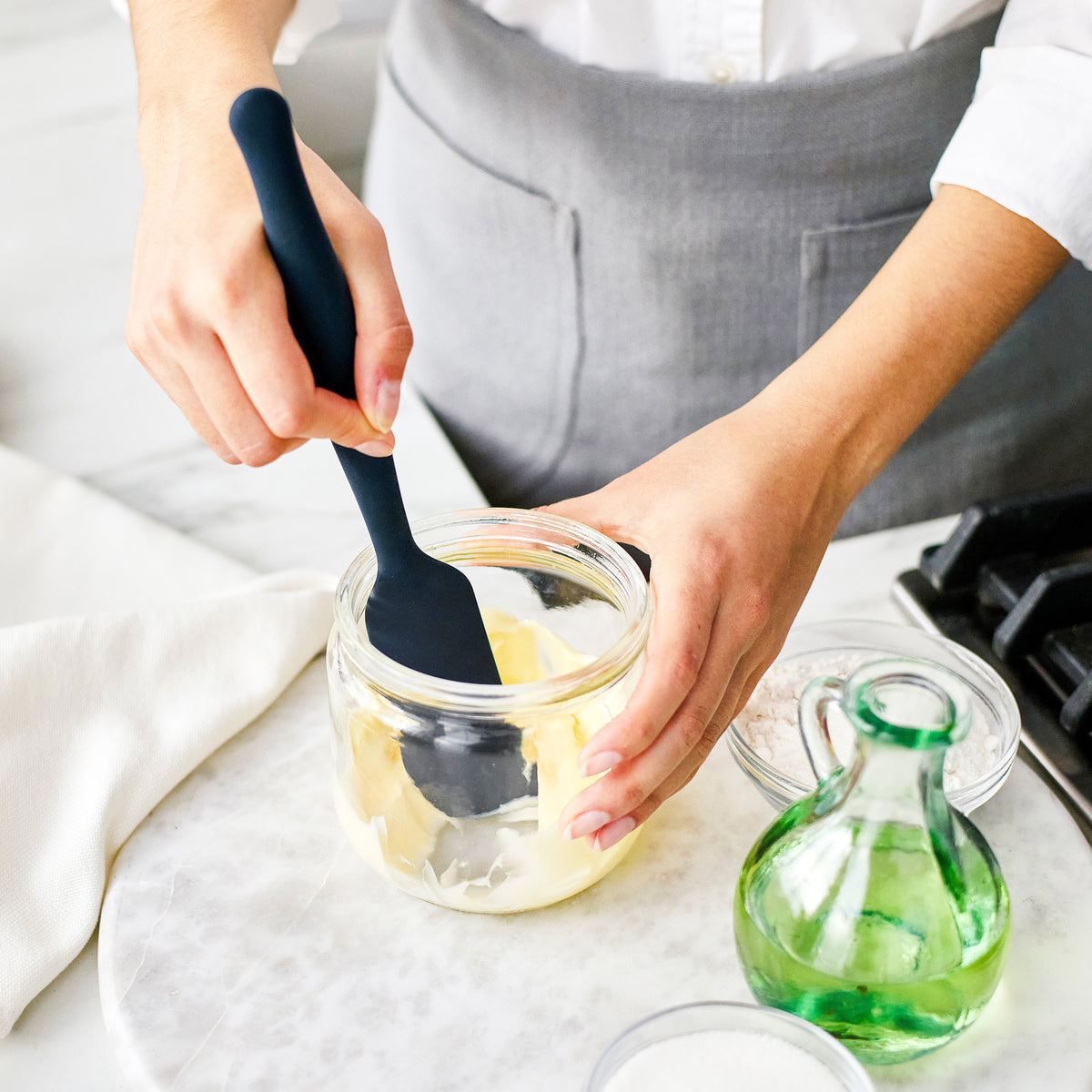 Premium Silicone Small Jar Scraper - Efficient Kitchen Tool for Jars, Bottles & Containers | Oxford Blue | Perfect for Cooking, Baking & Food Storage
