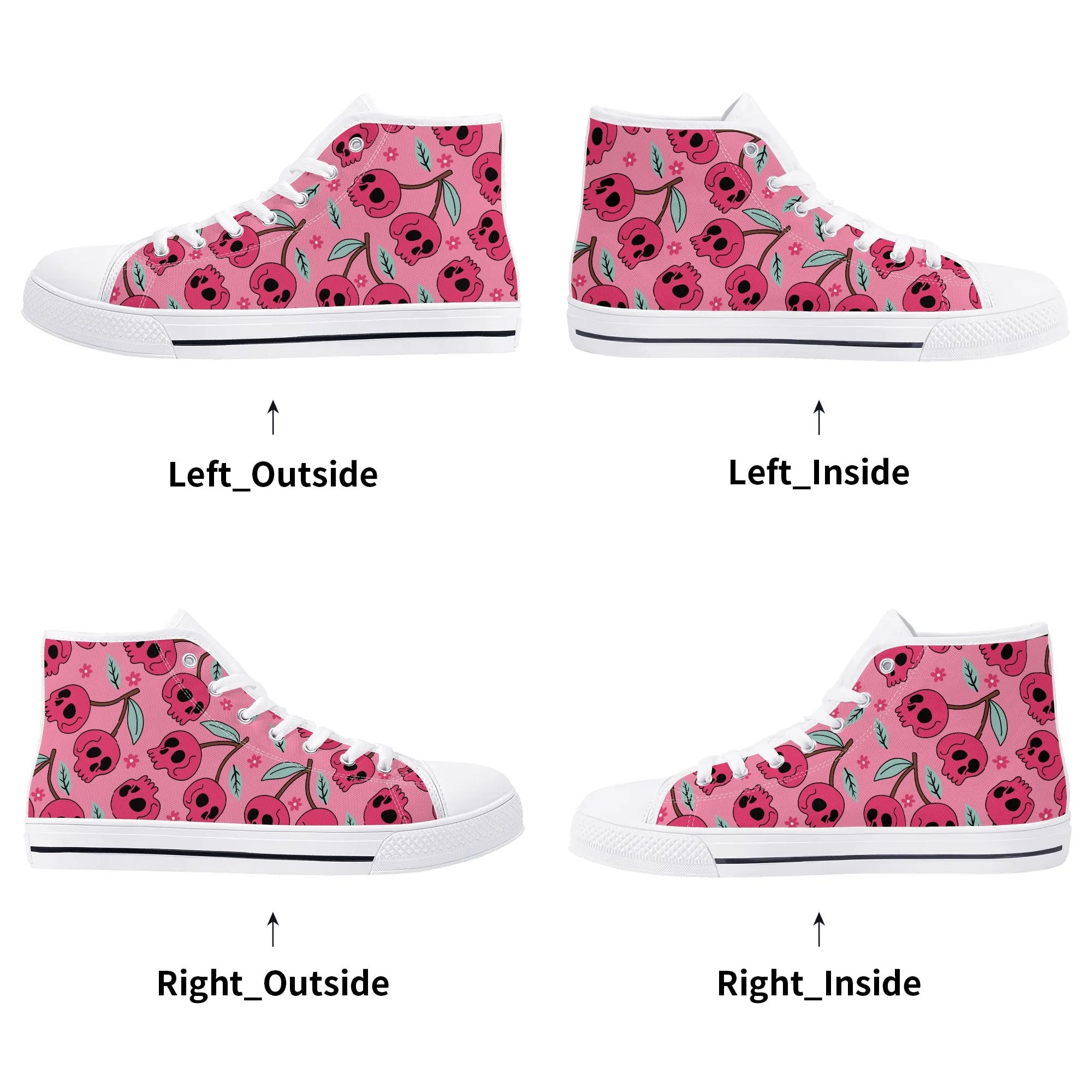 Cherry Skulls Rubber High Top Canvas Shoes for Men & Women - Vintage Punk Sneakers for Casual Wear, Street Fashion, and Skater Style