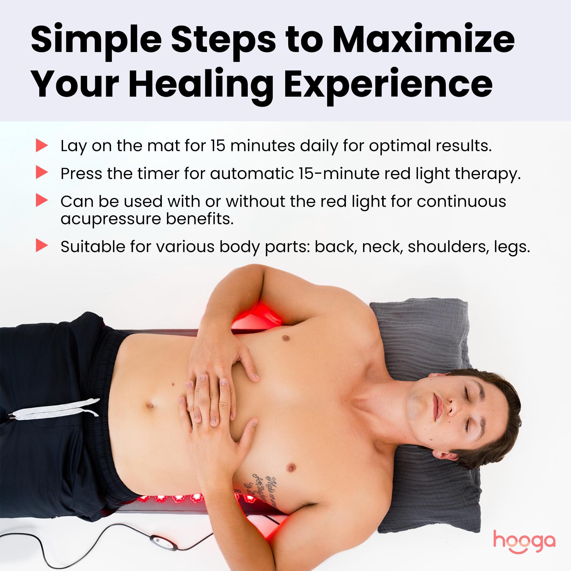 Red Light Therapy Acupressure Spike Mat with Heat - 144 LEDs, 100mW/cm² Irradiance, 660nm & 850nm for Pain Relief & Muscle Recovery | Back Pain Therapy Mat with 15-Min Timer | Safe & Easy to Clean | Includes Pillow | Perfect for Home Use, Yoga Recovery & Relaxation