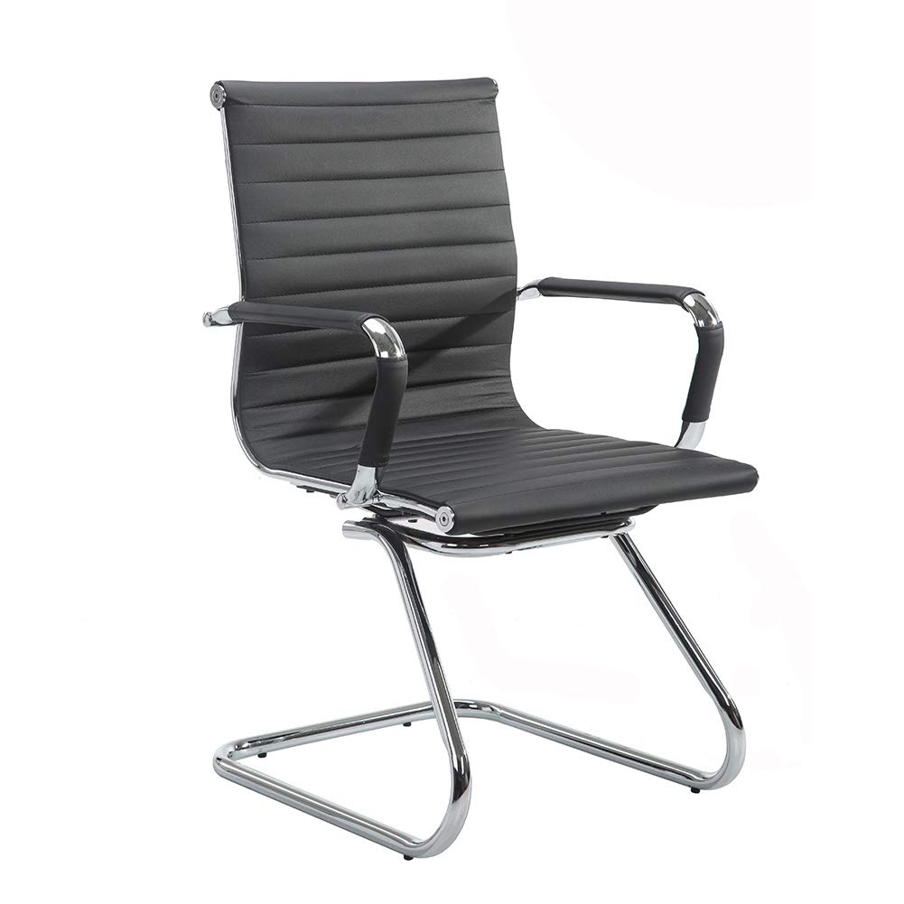 Premium DM Furniture Heavy Duty Office Chair - Ergonomic Leather Conference Chair with Lumbar Support for Reception, Guest & Executive Use - Black (1 Pack) - Ideal for Home Office, Conference Rooms & Waiting Areas