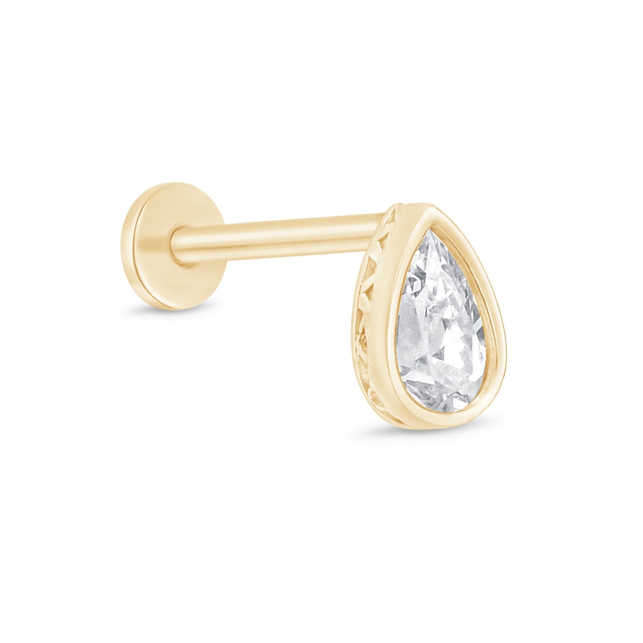 14K Yellow Gold Pear Gemstone Stud Earrings - Flat Back Bezel Set for Women - Perfect for Everyday Wear, Gifts & Special Occasions