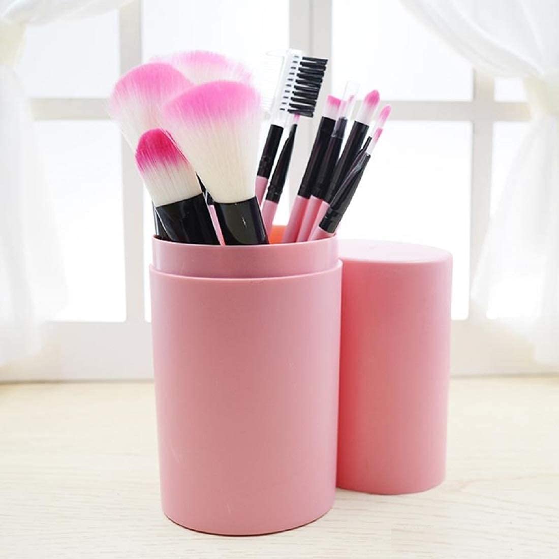 12-Piece Professional Makeup Brush Set for Foundation, Eyeshadow, Blush & Contouring - Includes Storage Case (Light Pink) - Perfect for Travel, Home & Professional Makeup Artists