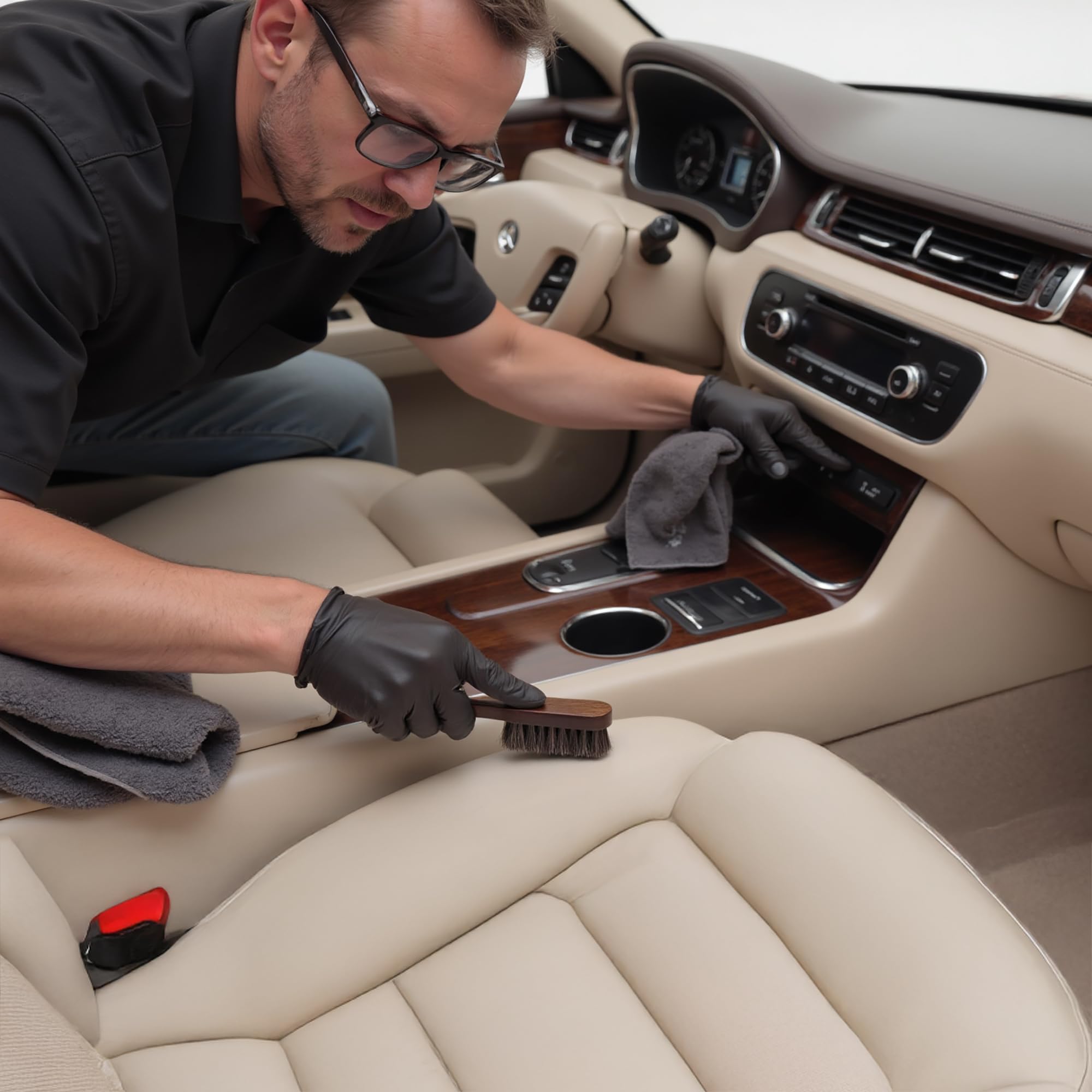 TAKAVU Leather & Upholstery Cleaning Brush Set - 100% Natural Horse Hair Bristles for Car Seats, Leather Sofas, Alcantara, Furniture, Boots & Bags | Gentle Cleaning for Cars, Home & Office Interiors | Perfect for Auto Detailing, Shoe Care & Handbag Maintenance