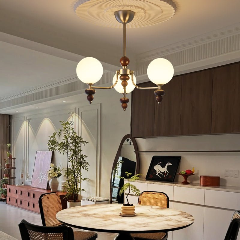 Celestial Sphere Walnut Wood Chandelier - Elegant Handcrafted Lighting Fixture for Dining Room, Bedroom, or Living Room Decor