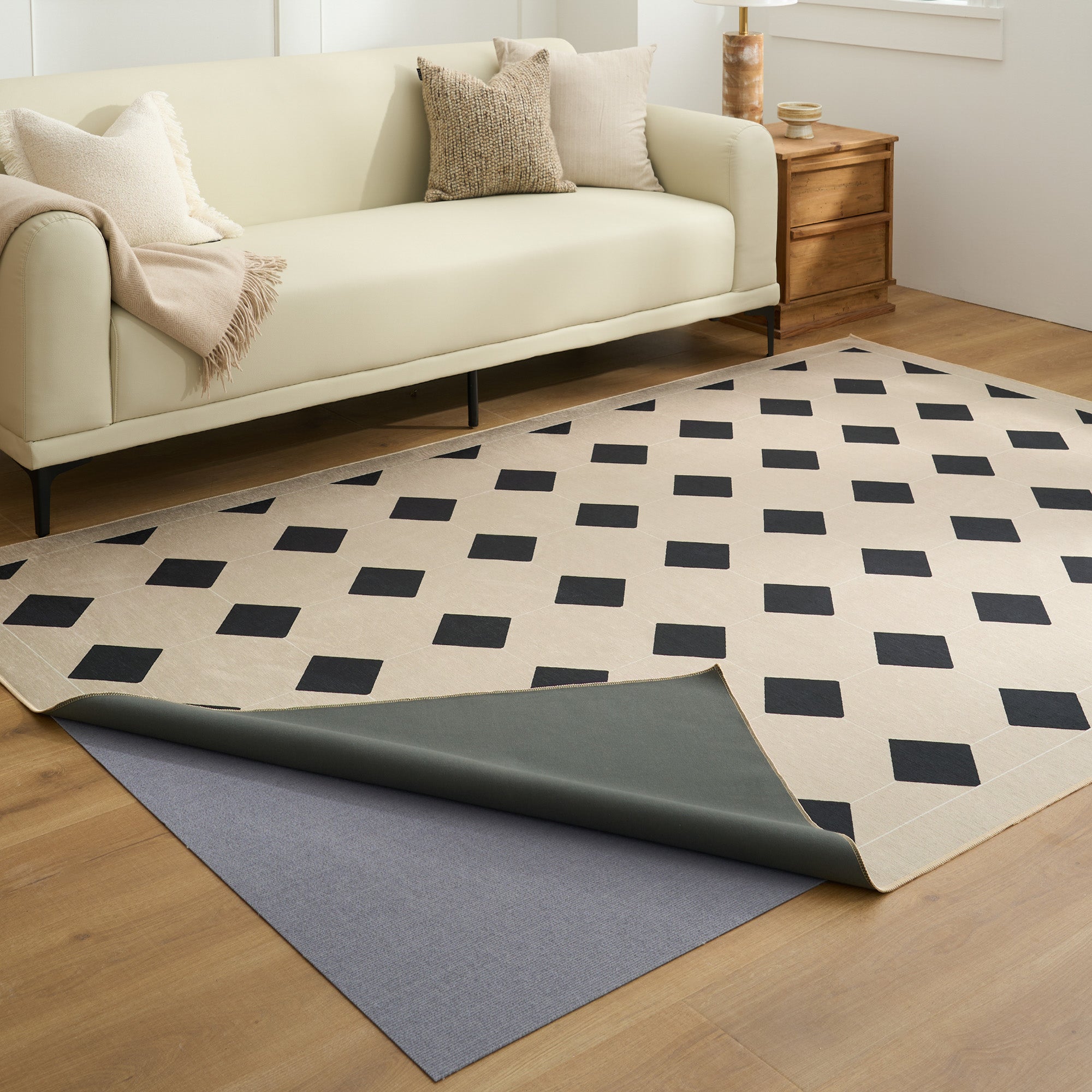 Easy Clean Washable Rug - Bold Geometric Diamond Design Non-Slip Area Rug - Spillproof & Pet Friendly Durable Floor Mat for Living Room, Bedroom & Home Decor