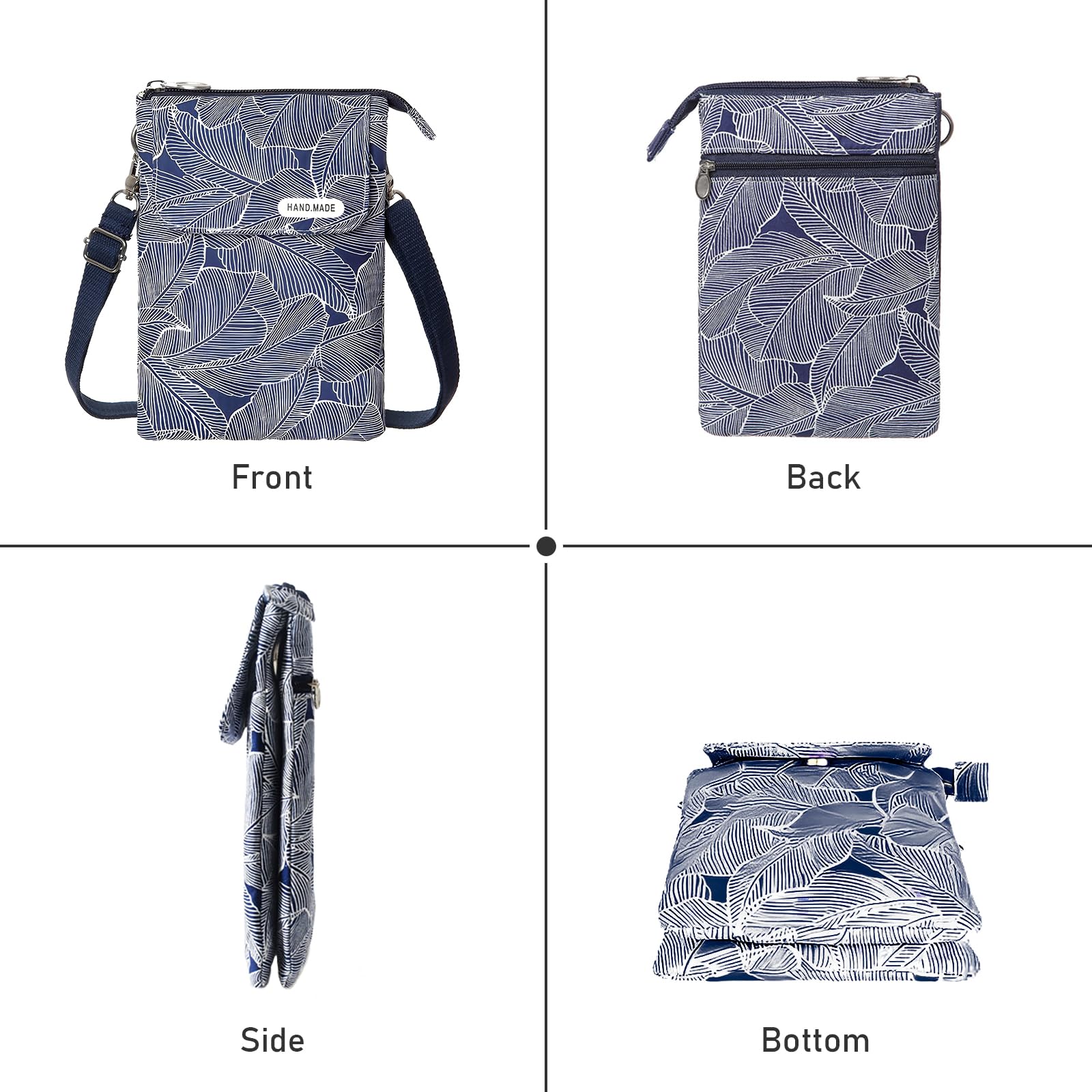 WITERY Leaf Pattern Canvas Crossbody Phone Purse for Women - Lightweight Small Wallet Bag with Adjustable Strap, Perfect for Daily Use, Travel, and Shopping