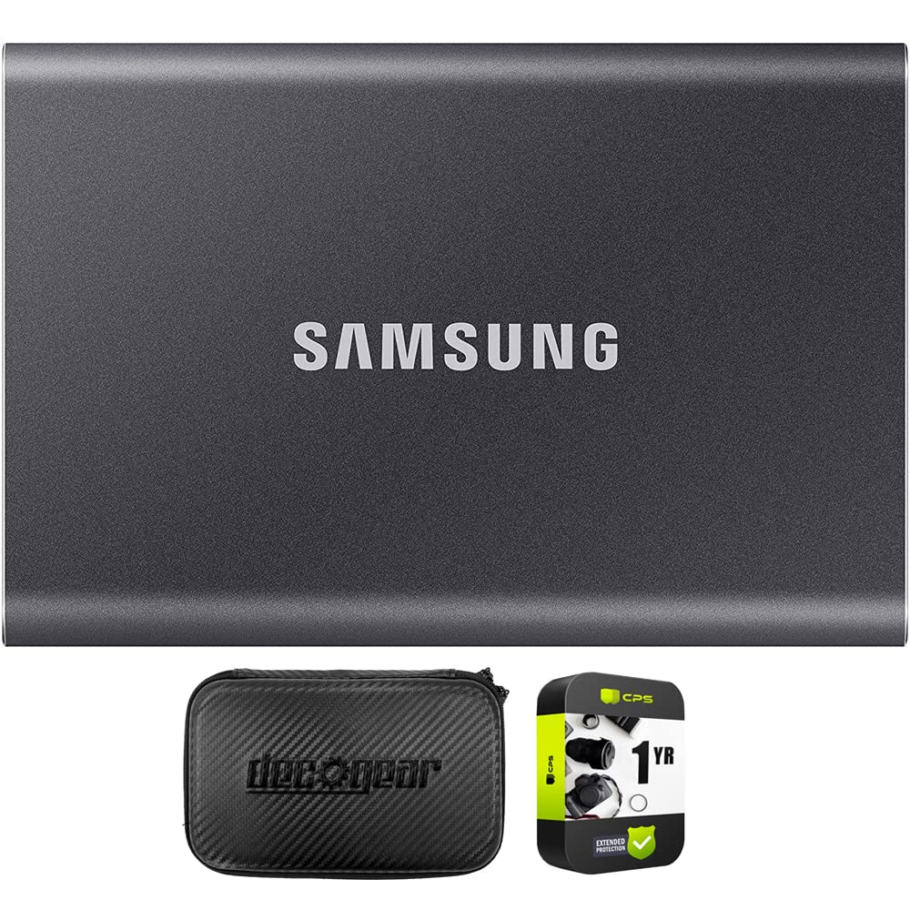 Samsung T7 Portable SSD 1TB - USB 3.2 External Solid State Drive (Gray) with Deco Gear Protective EVA Case & 1-Year Warranty - Perfect for Laptops, Tablets, Gaming Consoles & GPS Devices