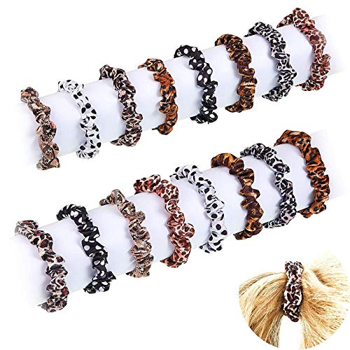 FAMEZA 16-Piece Leopard Print Silk Hair Scrunchies - Soft Ponytail Holders, Hair Bands & Elastics for Women & Girls - Perfect for Work, Gym, Parties & Everyday Use