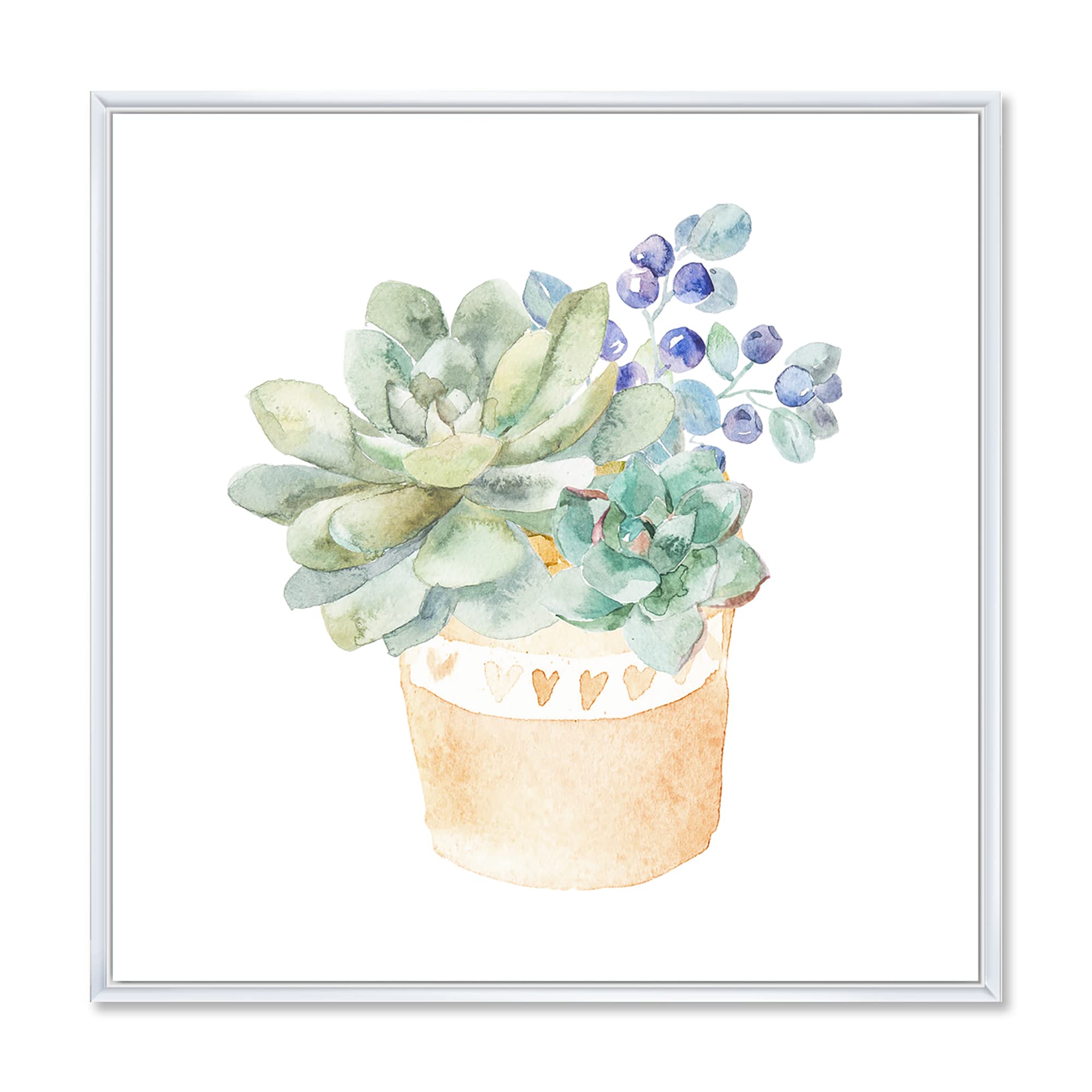 DesignQ Succulent Flower in Terracotta Pot II - Traditional Framed Canvas Wall Art Print for Home & Office Decor | Perfect for Living Room, Bedroom, Kitchen