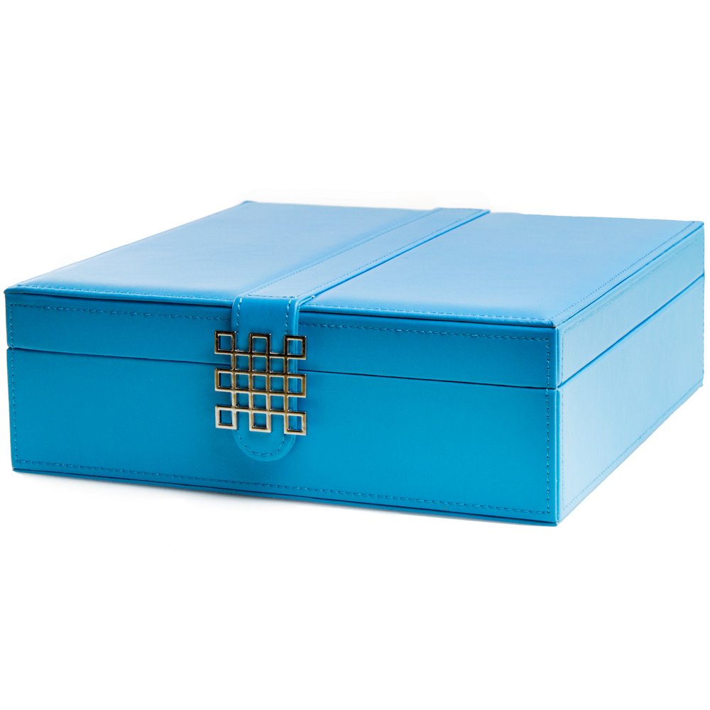 Co Jewelry Box - 28-Section Jewelry Organizer with Modern Buckle Closure, Large Mirror & 2 Trays | PU Leather Jewelry Storage for Women, Teens & Girls | Holds Earrings, Rings, Necklaces, Bracelets & Watches | Perfect for Bedroom Vanity, Travel & Gift (Blue)
