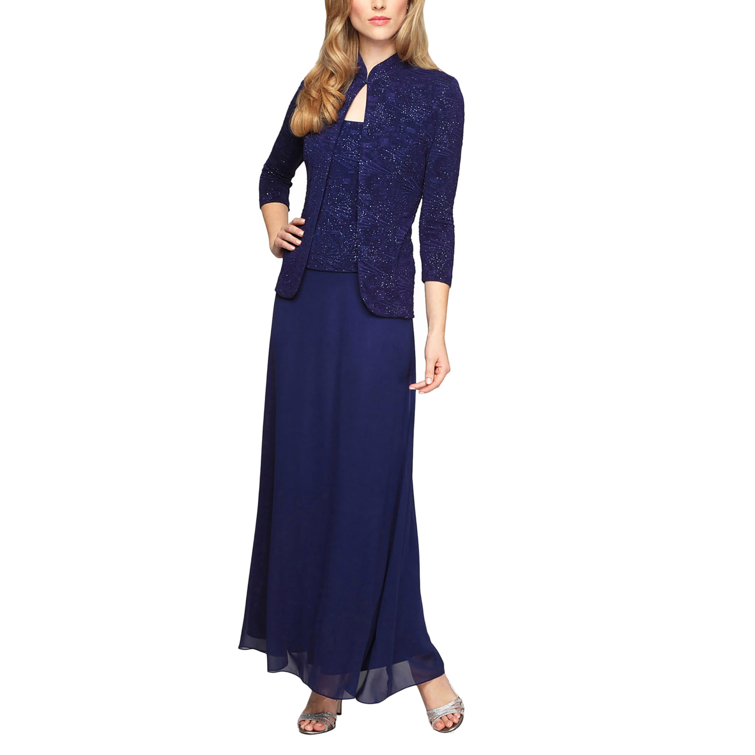 Alex Evenings Women's Long Formal Dress with Mandarin Neckline Jacket - Elegant Evening Gown for Special Occasions (Regular, Petite, Plus Size) | Perfect for Weddings, Galas, and Black Tie Events