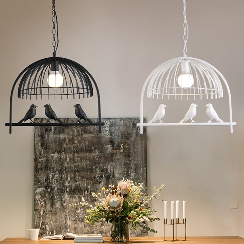 Vintage Resin Iron Bird Cage Chandelier - Rustic Farmhouse Ceiling Light Fixture for Dining Room, Bedroom, or Patio Decor
