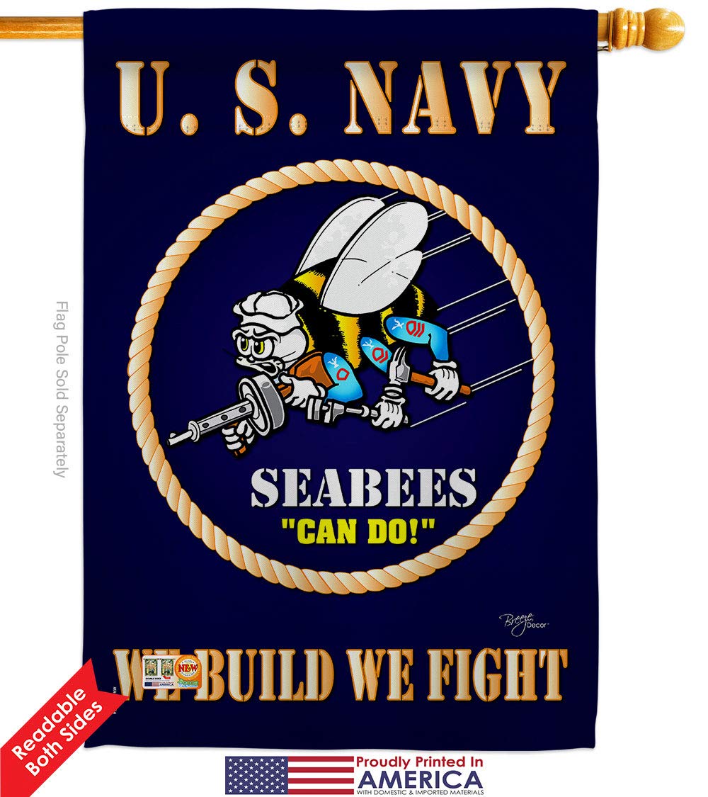 Breeze Decor Navy Seabee Garden House Flags Kit - Double-Sided 28x40 Inch US Military Veteran Yard Banner - Armed Forces USN Seabee Decorative Gift for Outdoor & Indoor Use - Made in USA