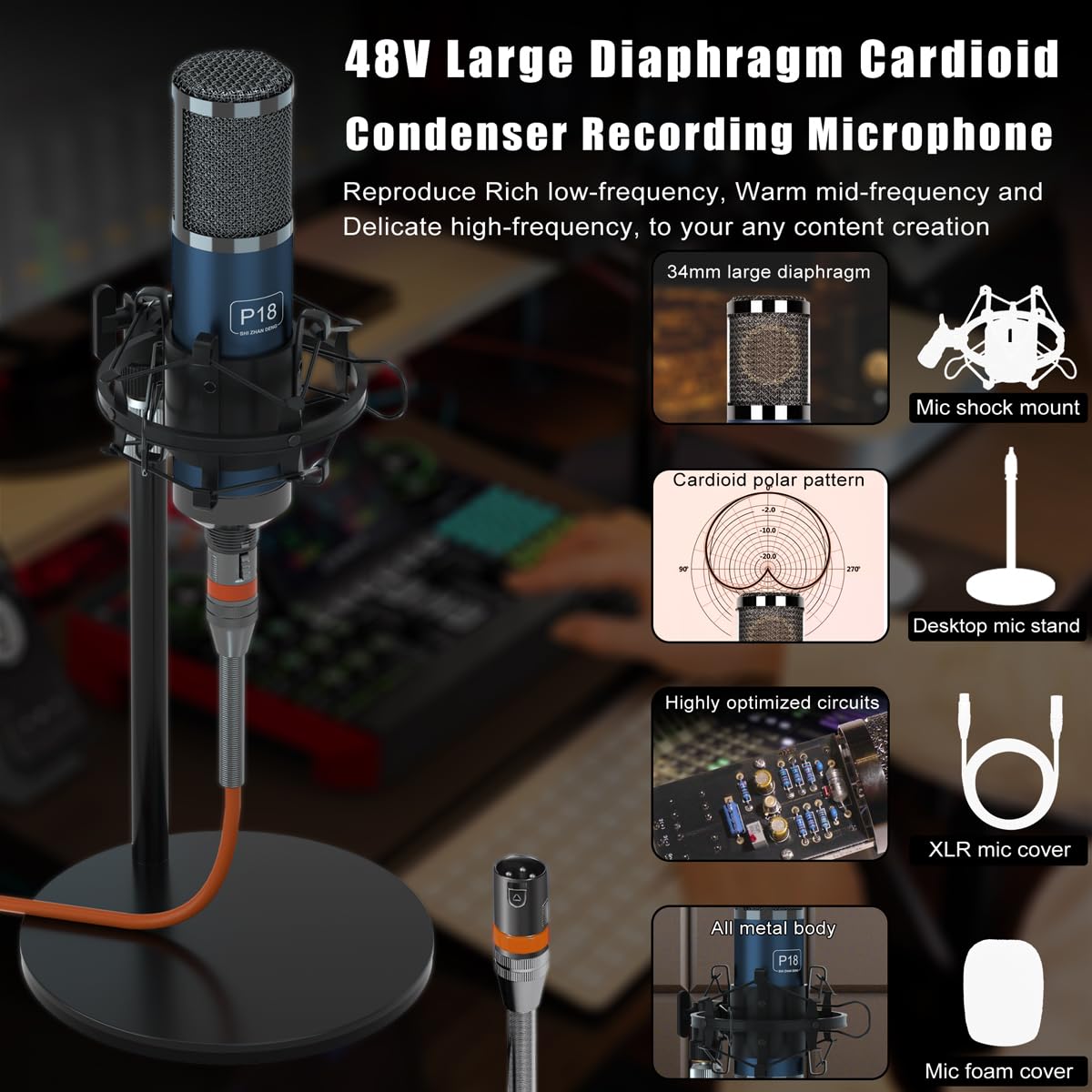 Professional Podcast Equipment Bundle - P18 Condenser Microphone & G10 Audio Interface with Live Sound Card, Voice Changer & Mixer for PC Recording, Gaming, Live Streaming (G10-P18) | Perfect for Home Studios, Twitch Streamers & YouTube Content Creators