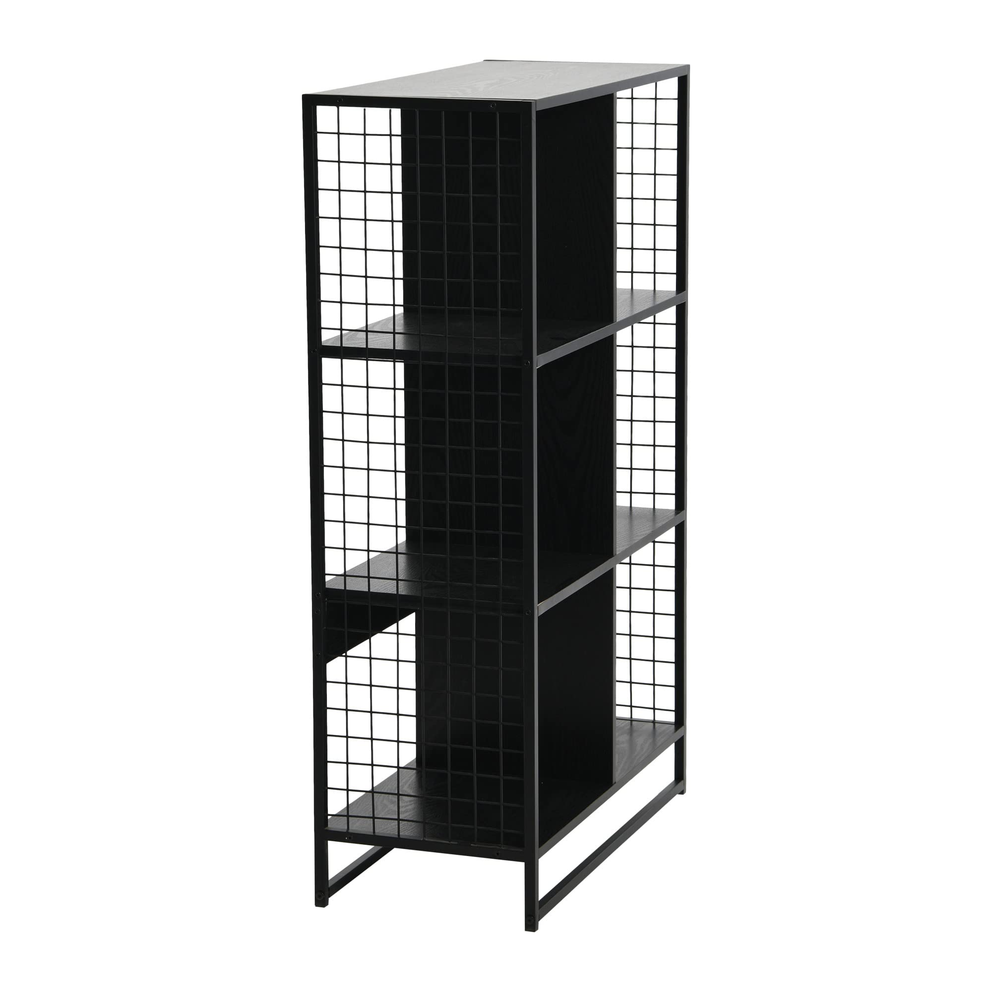 6-Cube Open Storage Bookshelf - Black Oak Wood Grain & Black Metal - Modern Trellis Design for Living Room, Bedroom, or Office Organization