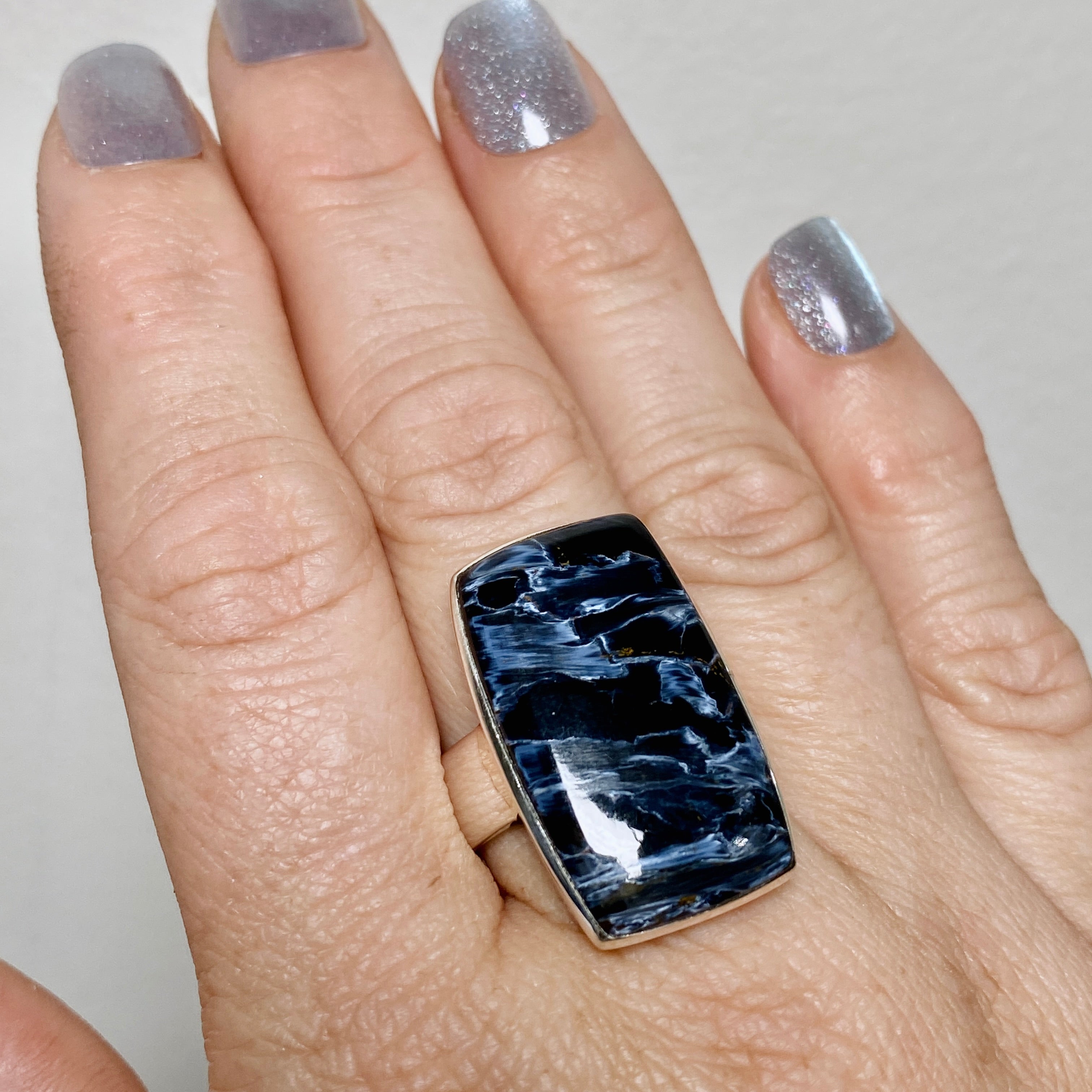Pietersite Rectangular Cabochon Ring - Size 10 Sterling Silver Jewelry PRGJ899 | Perfect for Boho Fashion & Spiritual Healing