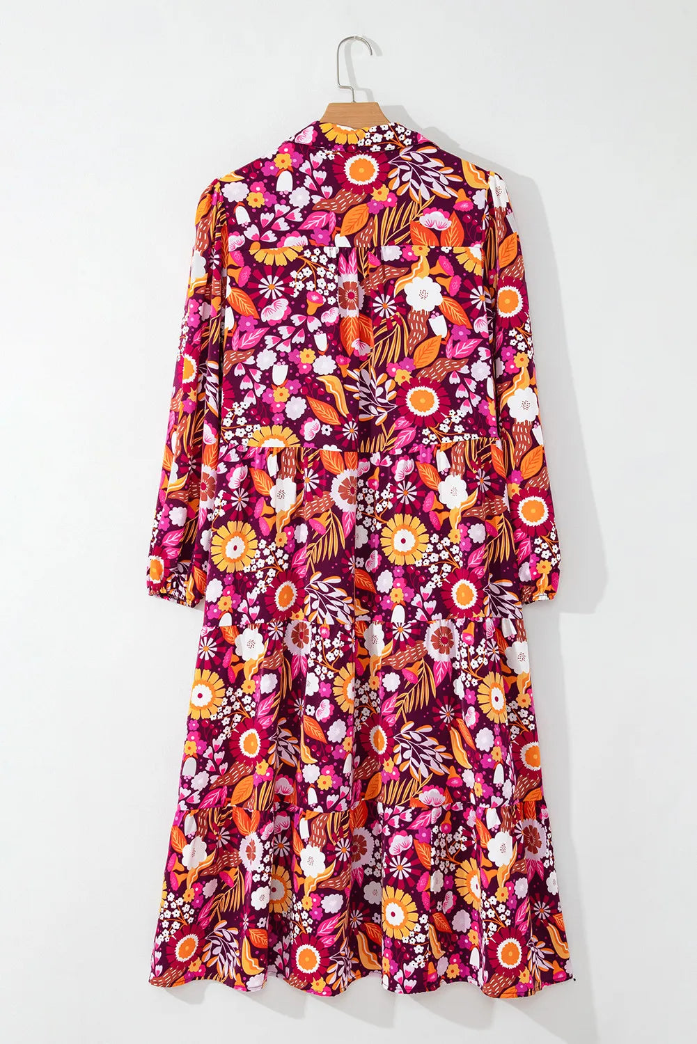 Printed Johnny Collar Long Sleeve Midi Dress for Women | Floral Vintage Style Party & Wedding Guest Outfit
