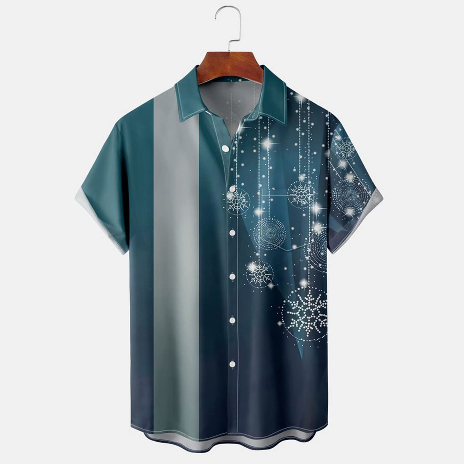 Men's Christmas Hawaiian Shirt - Relaxed Fit Short Sleeve Button Down Shirt with Santa & Reindeer Print - Holiday Party, Family Gathering, Office Christmas Party, Gift for Dad, Husband, Son