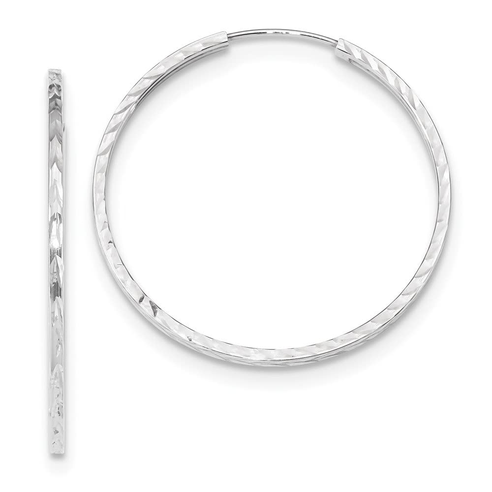 14K White Gold Diamond-Cut Square Tube Endless Hoop Earrings for Women - Elegant & Timeless Jewelry for Everyday Wear, Parties & Special Occasions