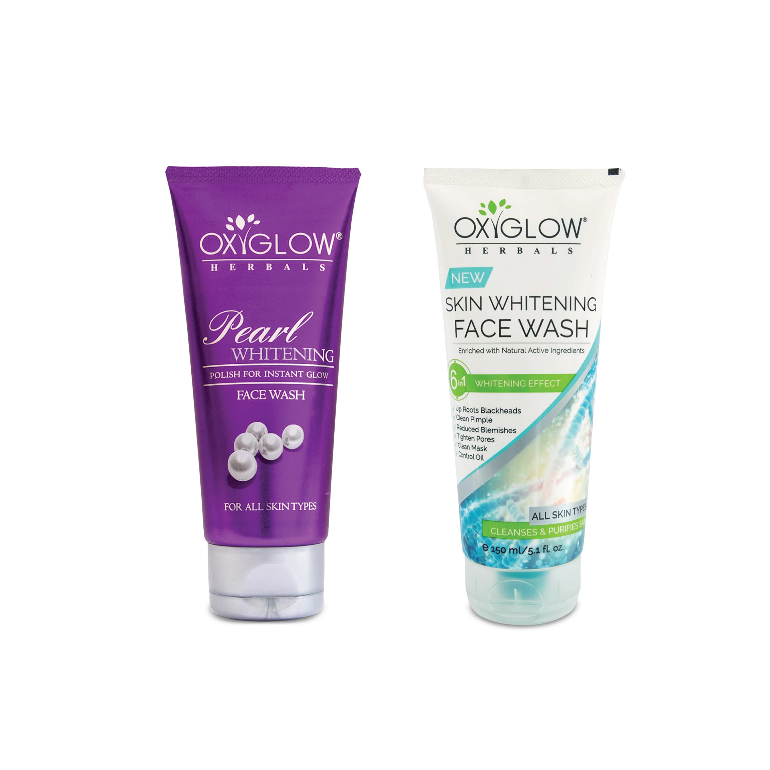 Pearl Whitening Face Wash 100g & OxyGlow Herbals Skin Brightening Face Wash 150ml Combo Pack - Gentle Cleansing for Glowing Skin, Morning & Night Skincare Routine