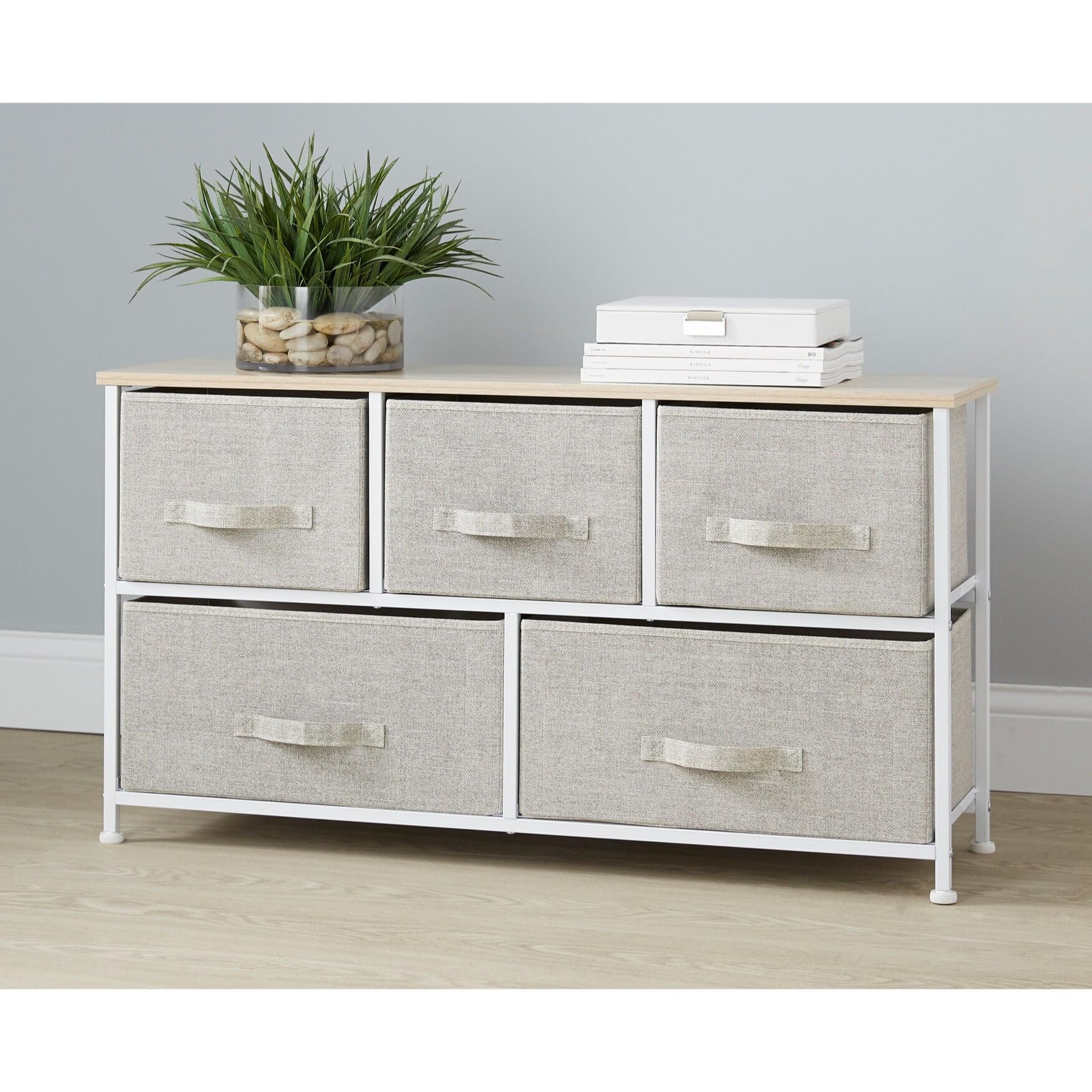 BrylaneHome 5-Drawer Natural Wood Storage Dresser for Bedroom - Organize Clothes, Towels & Linens in Style | Perfect for Home, Apartment & Dorm Room Organization