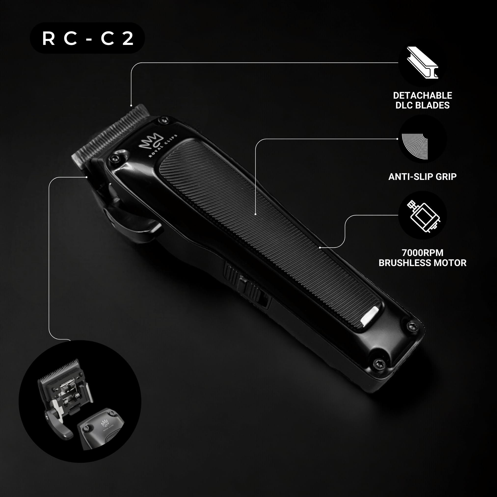 Royal Clips Hair and Beard Fade Kit 2.0 - Professional Cordless Hair Clipper, Trimmer & Foil Shaver Set for Men | Barber-Grade Haircut Kit with 5-Hour Battery & 10 Guide Combs | Perfect for Home Grooming, Salon Use & Travel (Black)
