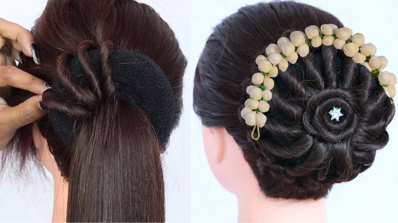 Stylish White Mogra Flower Gajra Hair Accessories Set - Floral Bun Maker Donut & 2 Side Pins for Women & Girls | Perfect for Weddings, Parties & Traditional Outfits