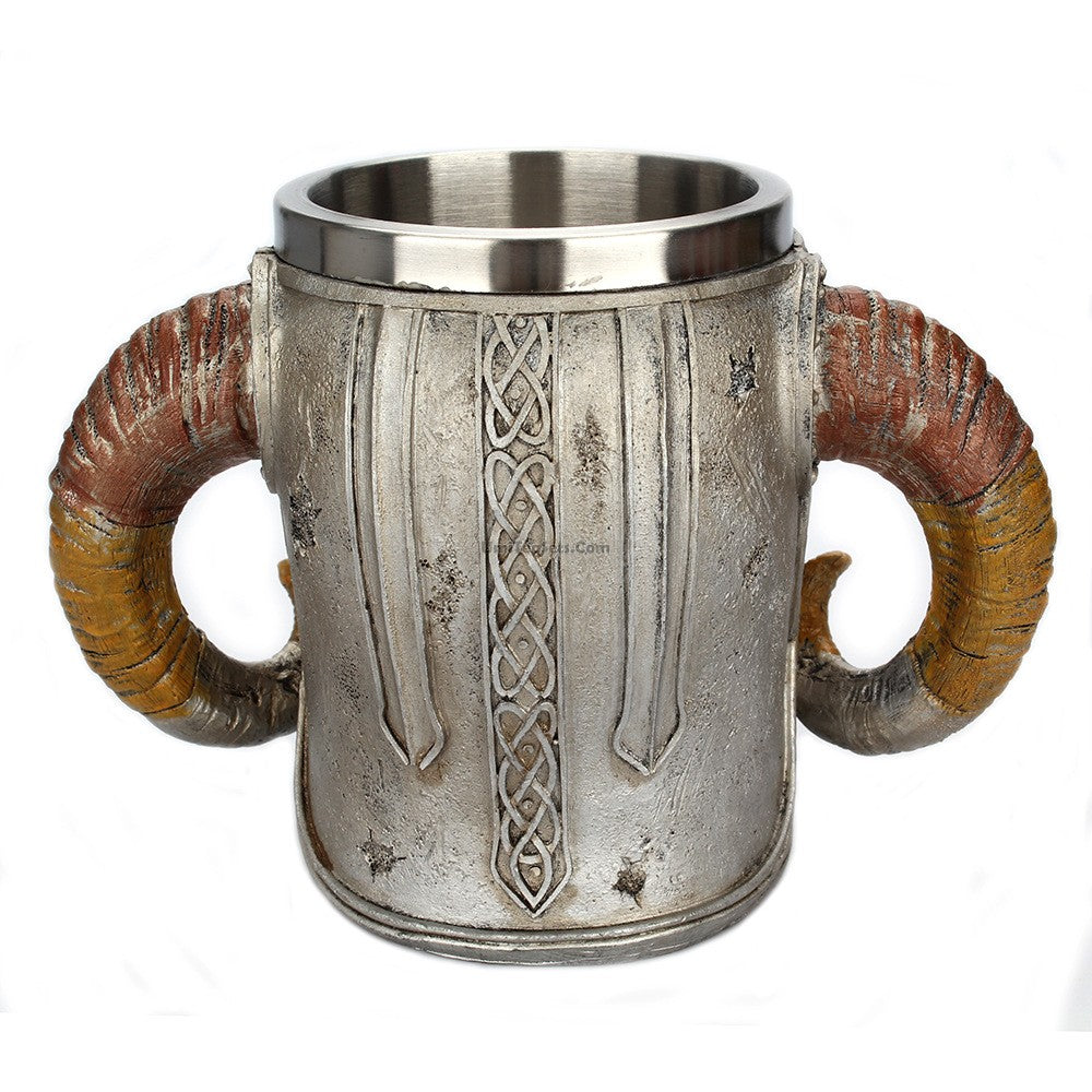 Stainless Steel Horns & Skull & Helmet Mug - Gothic Beer Stein for Halloween, Viking Party, and Medieval Themed Events - Perfect for Beer, Ale, and Mead Drinking