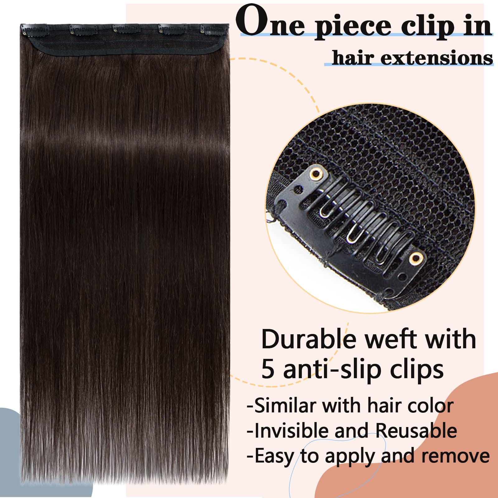 100% Real Human Hair Clip-In Extensions - 14 Inch (40cm) Straight Dark Brown #02 - 5 Clips Full Head Weft (45g) for Volume & Length | Perfect for Parties, Weddings & Daily Styling