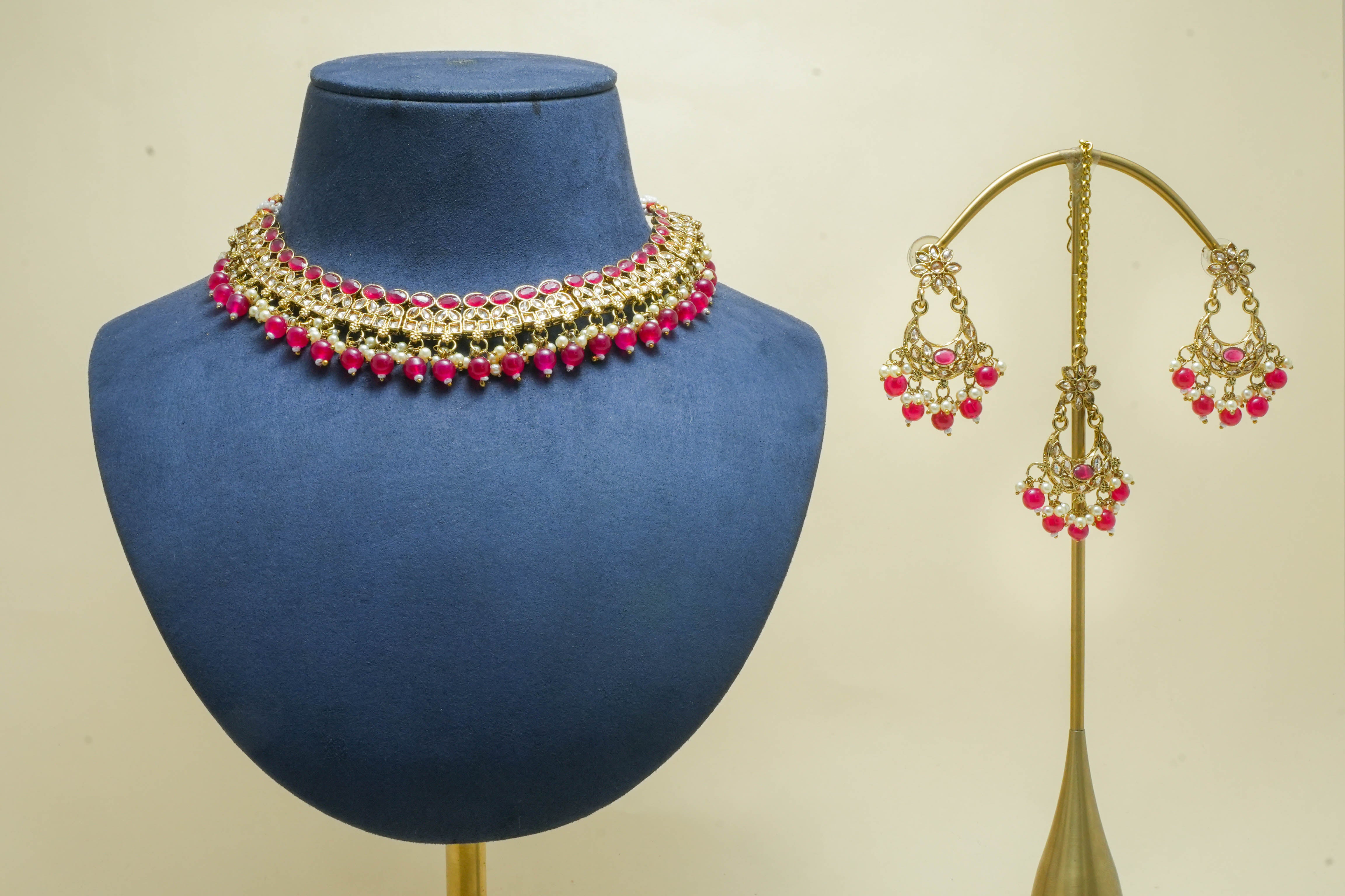 DISHA Polki Jewelry Set - Traditional Indian Bridal Necklace, Earrings & Bracelet for Weddings, Festivals & Special Occasions
