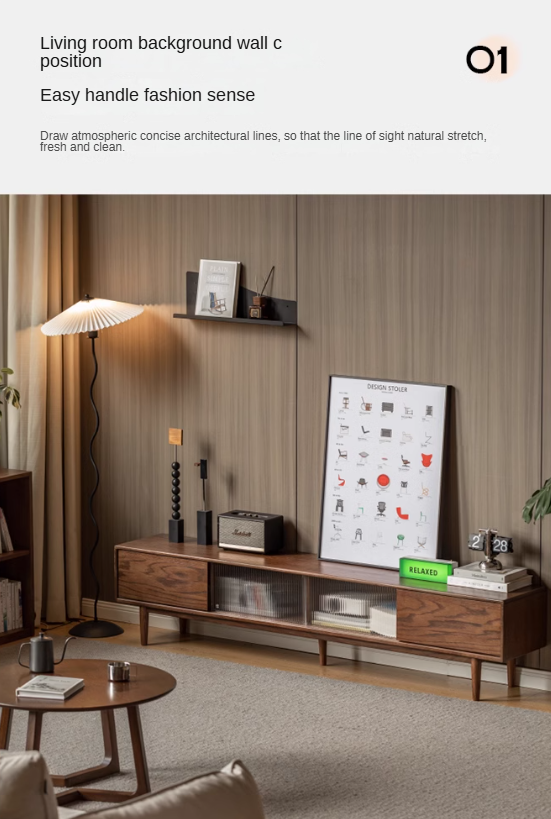 Solid Oak Wood Modern Minimalist TV Stand Floor Cabinet - Perfect for Living Room, Bedroom & Home Theater Setup