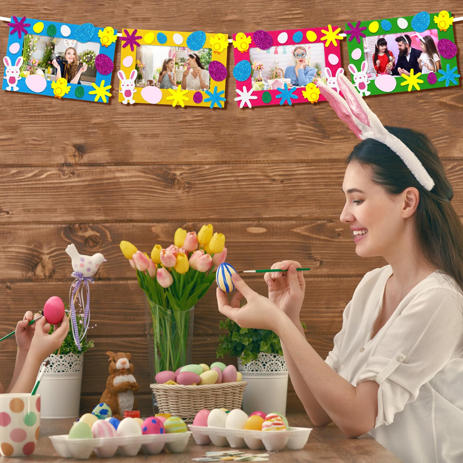 Easter DIY Craft Kit - 232pcs Felt Photo Frames & Stickers for Bunny Party Decor