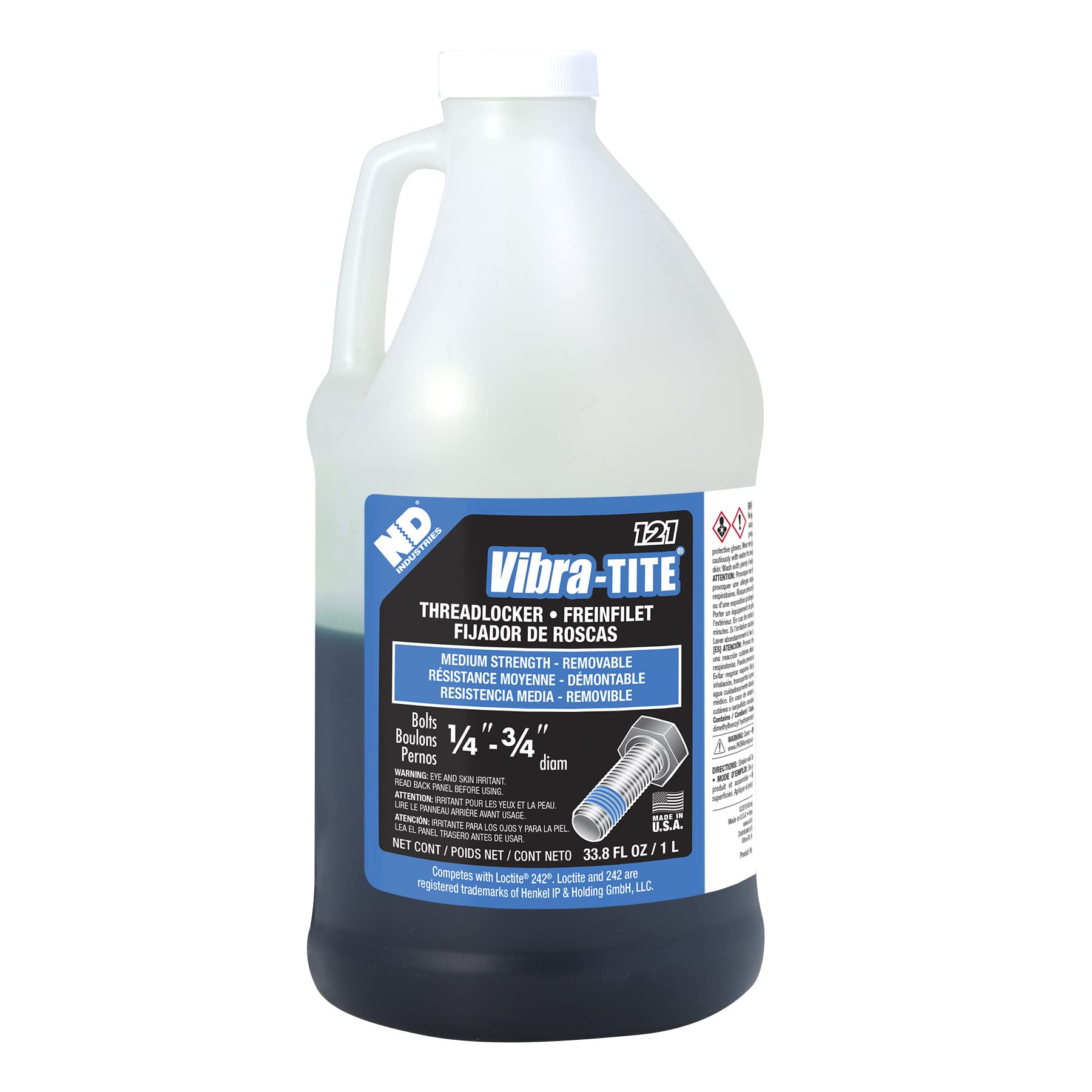 Vibra-TITE 12100 Medium Strength Removable Anaerobic Threadlocker - 1 Liter Bottle (Blue) | Secure Loose Bolts & Nuts | Ideal for Automotive, Machinery & DIY Projects
