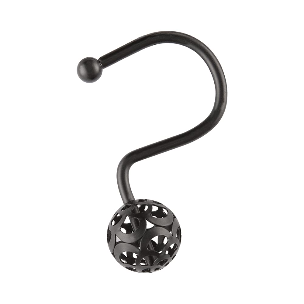 Utopia Alley Shower Hooks - 12 Pack Rust-Resistant Matte Black Shower Curtain Rings for Bathroom - Heavy Duty Hooks for Shower Curtain & Liner - Perfect for Home, Apartment, and Dorm Bathroom Decor