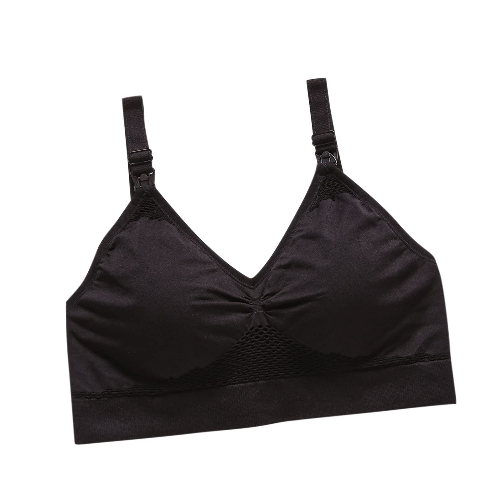 Wireless Maternity Nursing Bra - Seamless Front Closure Breastfeeding Bra with Removable Pads, Comfortable Pregnancy & Nursing Support Bra for Women, Lace Bralette with Cross Back Design (Black) - Perfect for Daily Wear, Breastfeeding & Postpartum Recovery