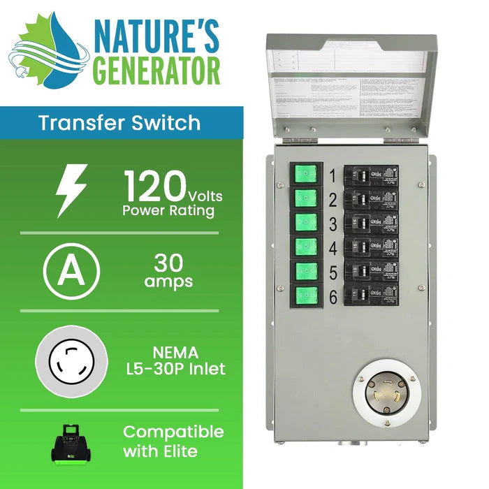 Natures Generator Power Transfer Switch Kit Elite - Automatic Transfer Switch for Home Backup Power & Emergency Use