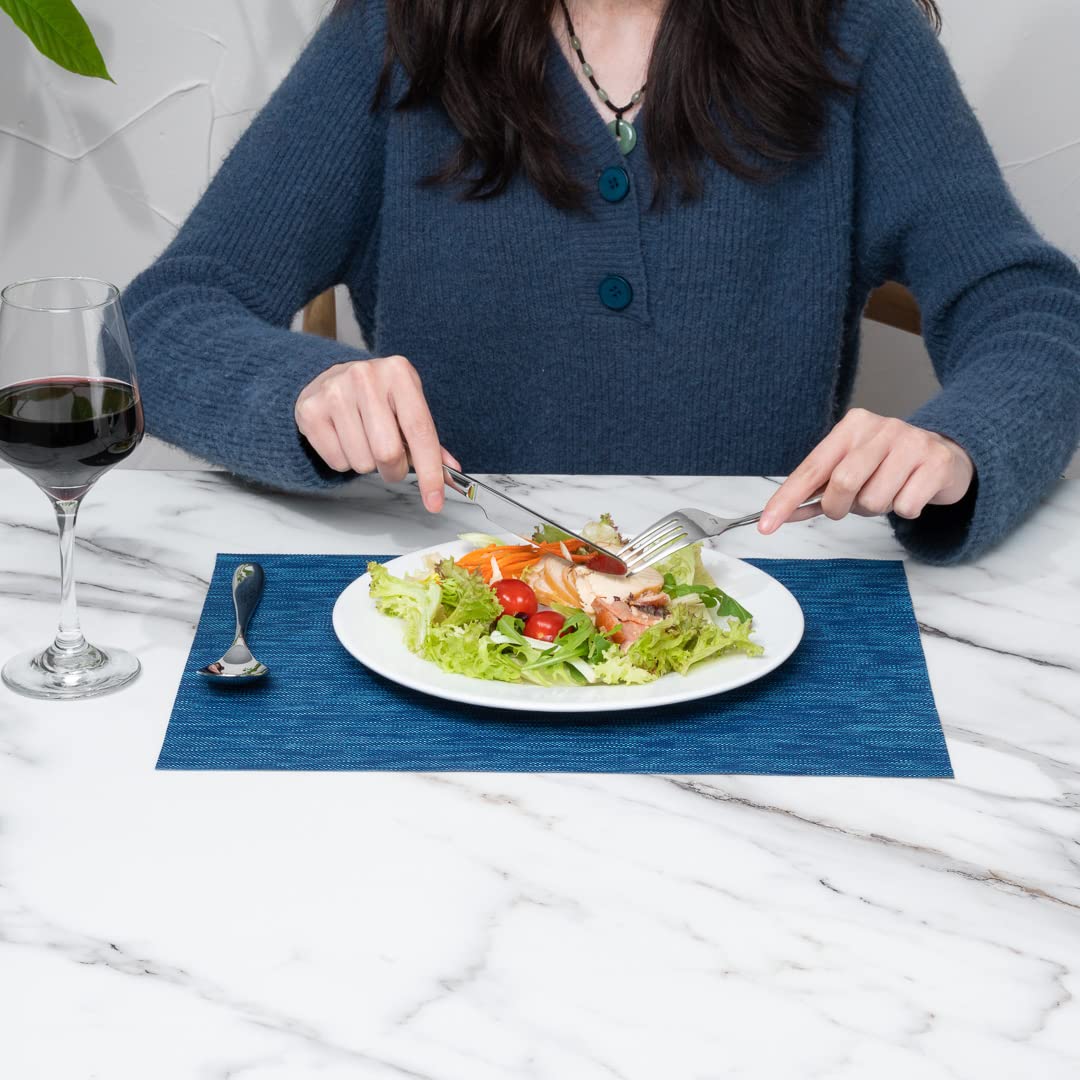 Restaurantware Sovereign 16x12 Inch Woven Vinyl Placemats Set of 6 - Stain Resistant, Easy Clean Rectangle Table Mats in Blue for Dining Table Decor - Perfect for Home, Restaurant & Party Use