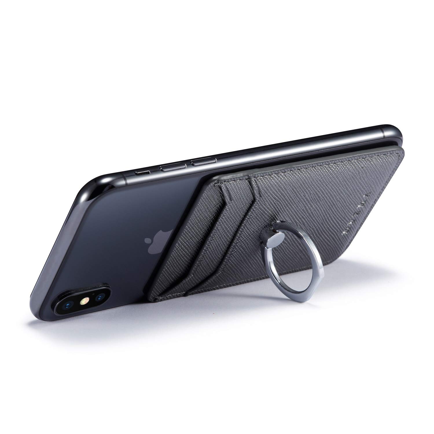 Phone Card Holder with Ring Grip - Adhesive Stick-on Credit Card Wallet Pocket for iPhone, Android & Smartphones (Gun Metal) | Perfect for Hands-Free Shopping, Travel & Daily Essentials