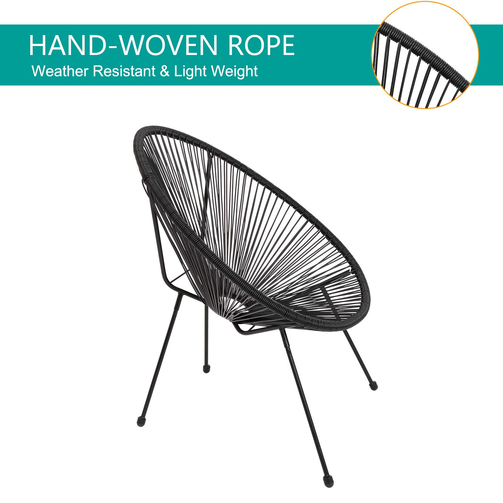 3-Piece Outdoor All-Weather Patio Bistro Set with Glass Top Table & 2 Chairs - Weather Resistant Steel Frame Patio Furniture (Black) - Perfect for Garden, Balcony, and Backyard Relaxation