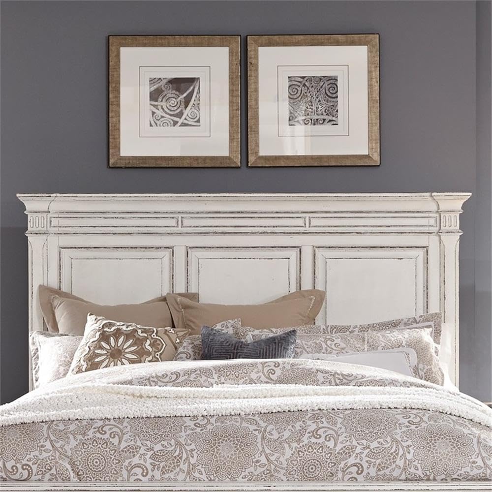 Liberty Furniture Abbey Park White Queen Size Upholstered Panel Headboard - Elegant Bedroom Decor for Master Suite or Guest Room