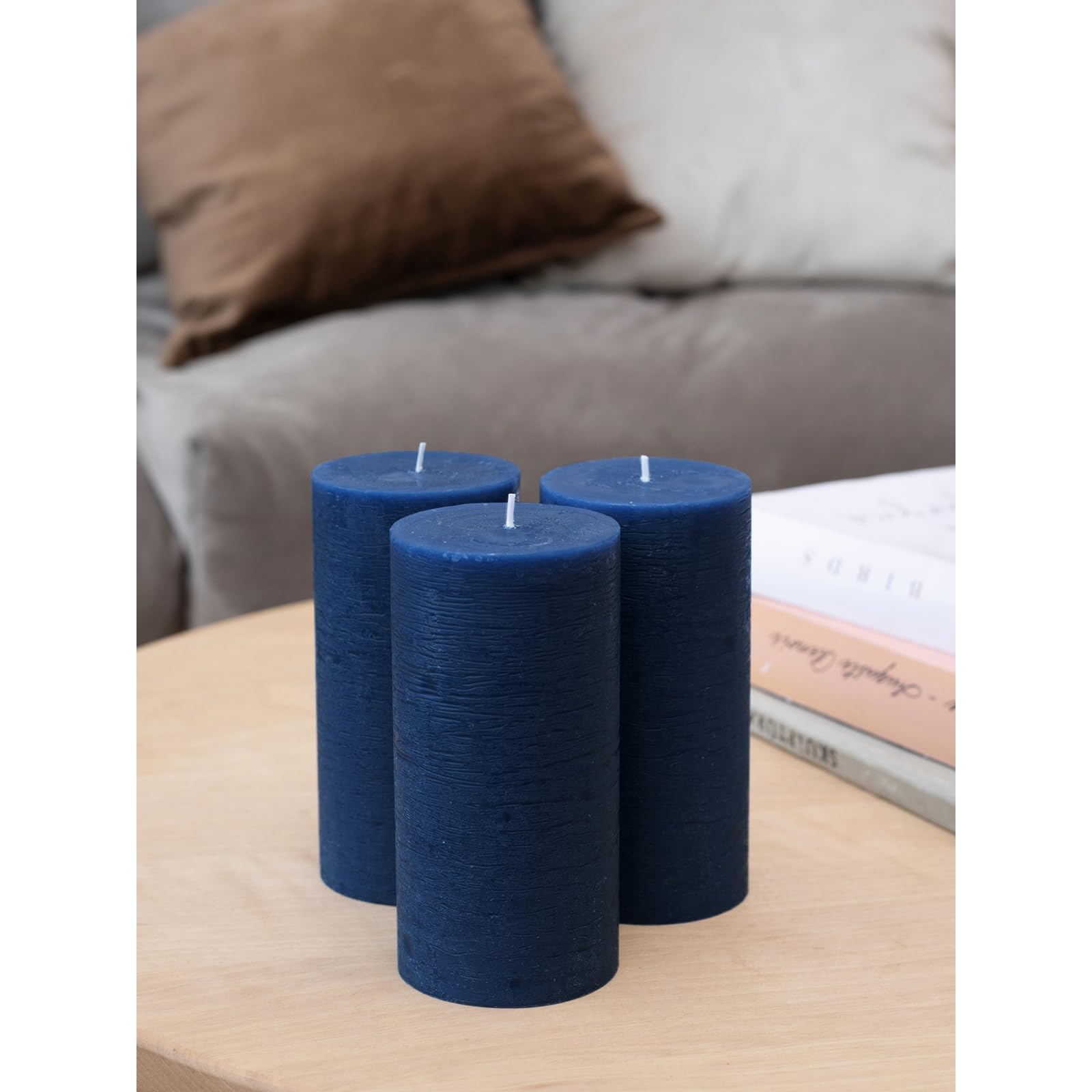 Large Pillar Candles 3x6 Inch - Set of 3 Unscented Dark Blue Candles for Weddings & Home Decor