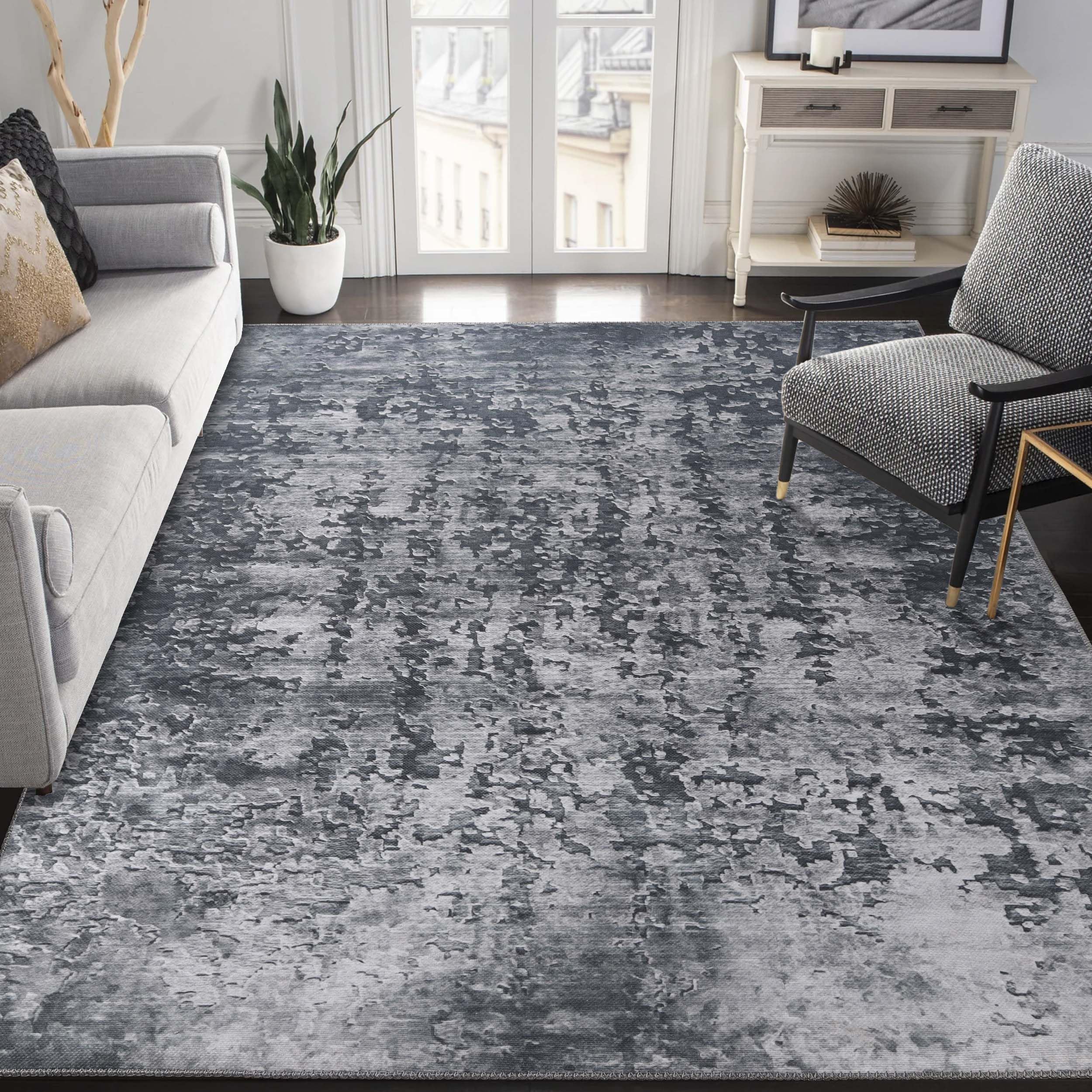 Modern Abstract Area Rug - Soft Cotton Backed Indoor Carpet for Living Room, Bedroom, Office - 7'6
