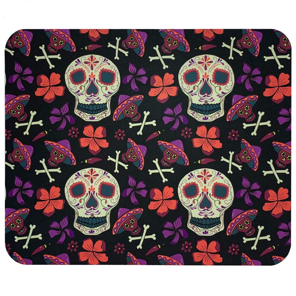 Ergonomic Computer Mouse Pad Desk Mat - Colorful Mariachi Sugar Skull & Crossbones Design for Office Decor | Perfect for Gaming, Work & Home Office Setup