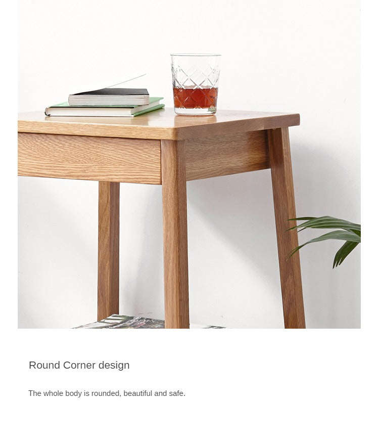 Solid Oak Wood Side Table with Double Layer Shelf - Perfect for Living Room, Bedroom, or Office Decor