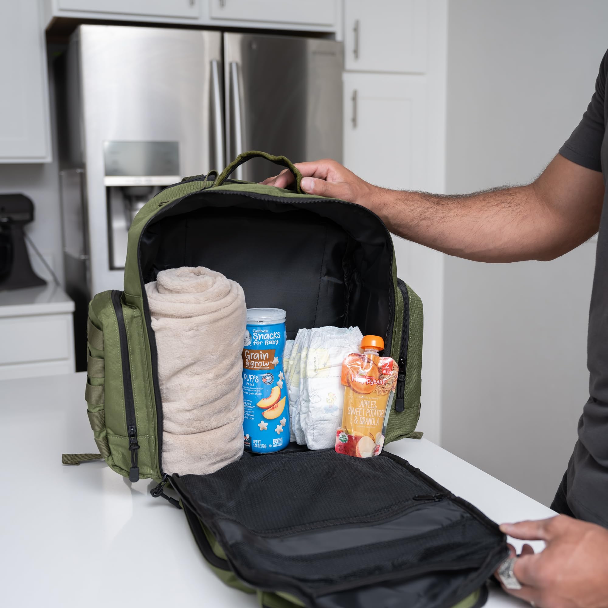 Green Dad Diaper Backpack - Military Molle-Style 900D Waterproof Polyester Baby Bag with Extra-Long Straps, Insulated Bottle Pockets, Wipes Dispenser & Dirty Diaper Pouch - Perfect for Outdoor Adventures, Travel & Everyday Parenting