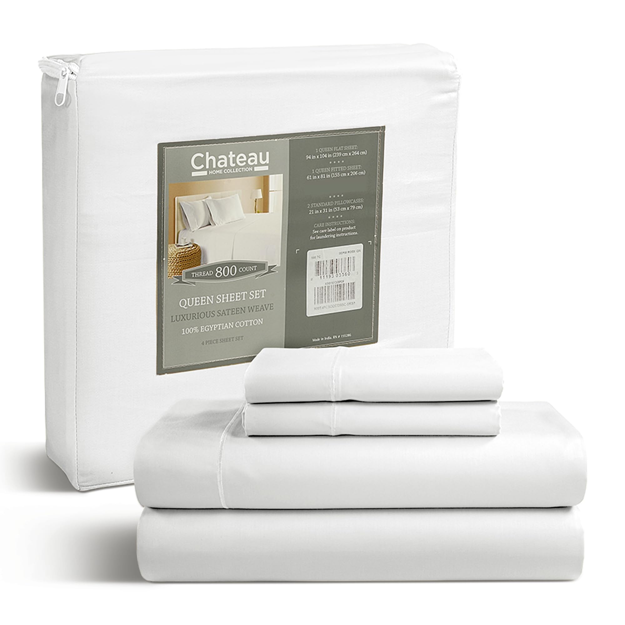 Premium 800 Thread Count Egyptian Cotton King Size Sheet Set - Luxury Sateen Weave Bedding with Pillowcases | Hotel Quality White Sheets for King Beds | Perfect for Master Bedrooms, Guest Rooms & Upscale Hotels