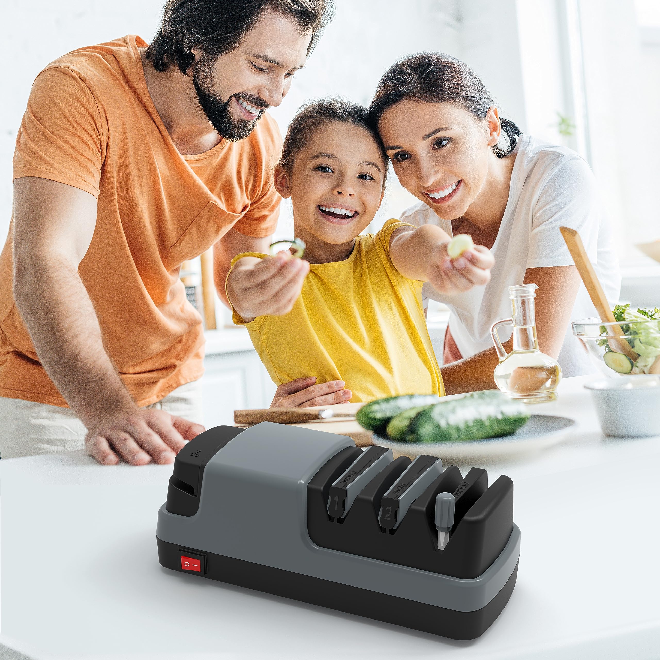4-in-1 Electric Knife Sharpener for Kitchen Knives, Straight Blades, Serrated & Ceramic Knives - Professional Scissor & Knife Sharpening Tool for Home Chefs & Cooking Enthusiasts - Perfect for Kitchen Prep, BBQ, Camping & Outdoor Cooking