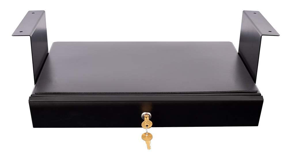 Under Desk Drawer Organizer for Standing Desks - Lockable Sliding Storage with Padded Laptop Shelf (Black) - Perfect for Office, Home Workspace & Ergonomic Setup