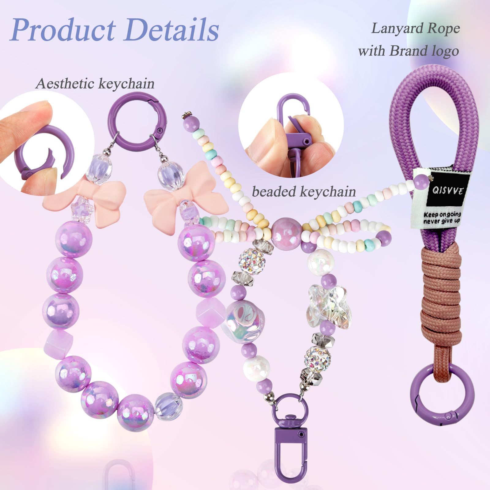 Beaded Keychain Wristlet Bracelet - Stylish Key Chain Rings, Car Holder Keyring & Backpack Accessories for Women and Girls | Perfect for Keys, Purses, Handbags and Everyday Use